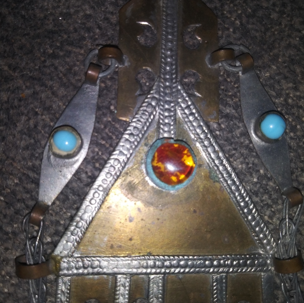 HTF Rare Nassims iron bib necklaces with cabachons 60s vintage - Picture 4 of 12